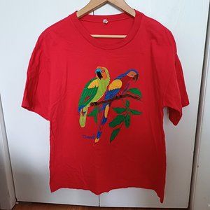 Vintage Parrot Tree Embroidery Cotton T-Shirt Made in Brasil Size M